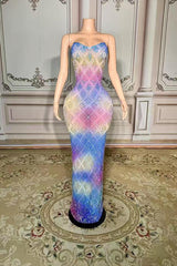 Gradient Strapless Diamond Straight Open Back Prom Dress -babyonlines