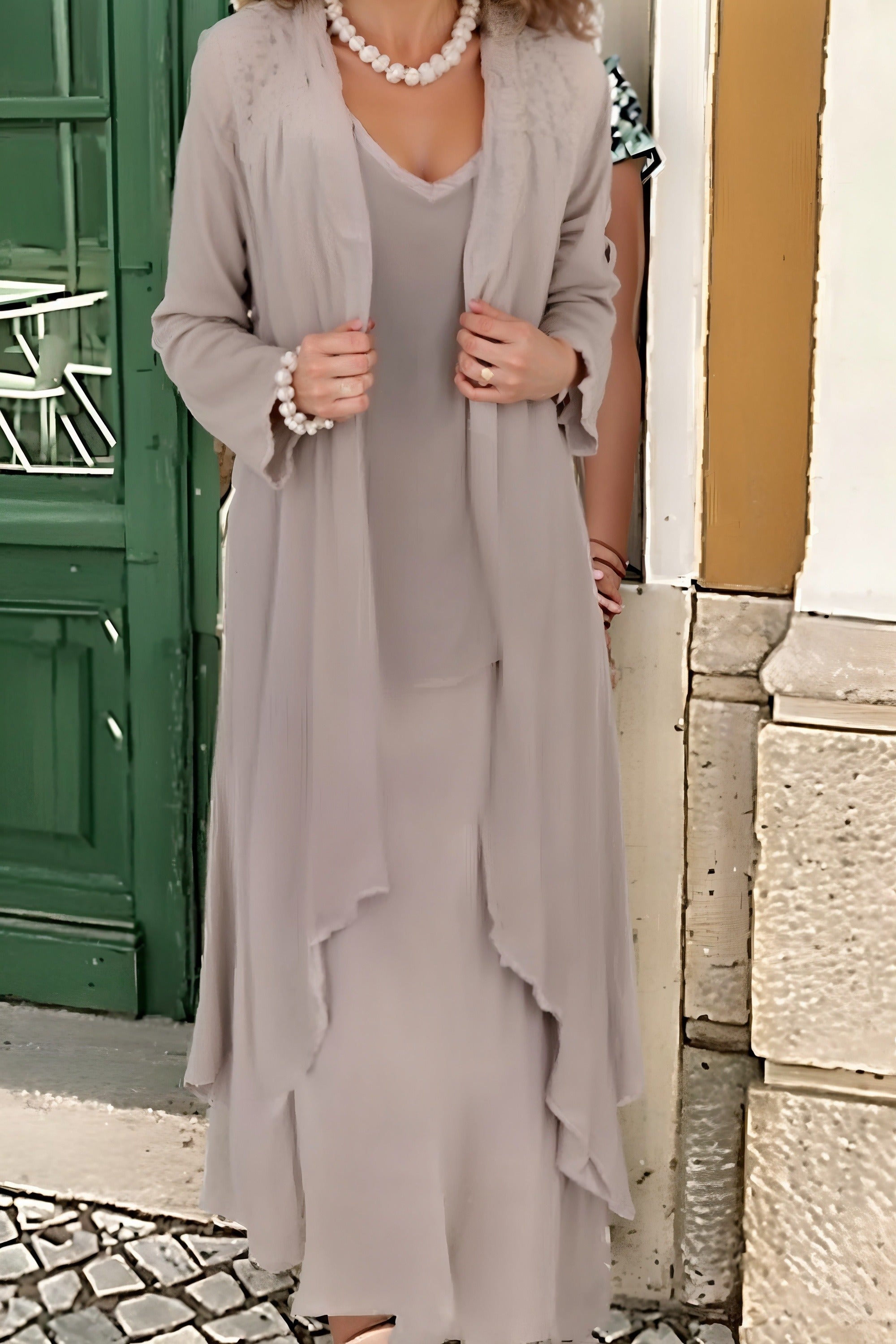 Gray Chiffon Long Mother Of The Bride Dress with Jacket Babyonlines 