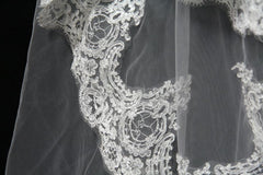 Lace Edge One Tier Tulle Cathedral Length Wedding Veil with Blusher