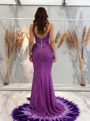 Lavender Sequins Evening Dress Sleeveless Strapless with Slit