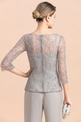 Long Sleeve Silver Crew Neck Mother Of The Bride Jumpsuit Babyonlines 