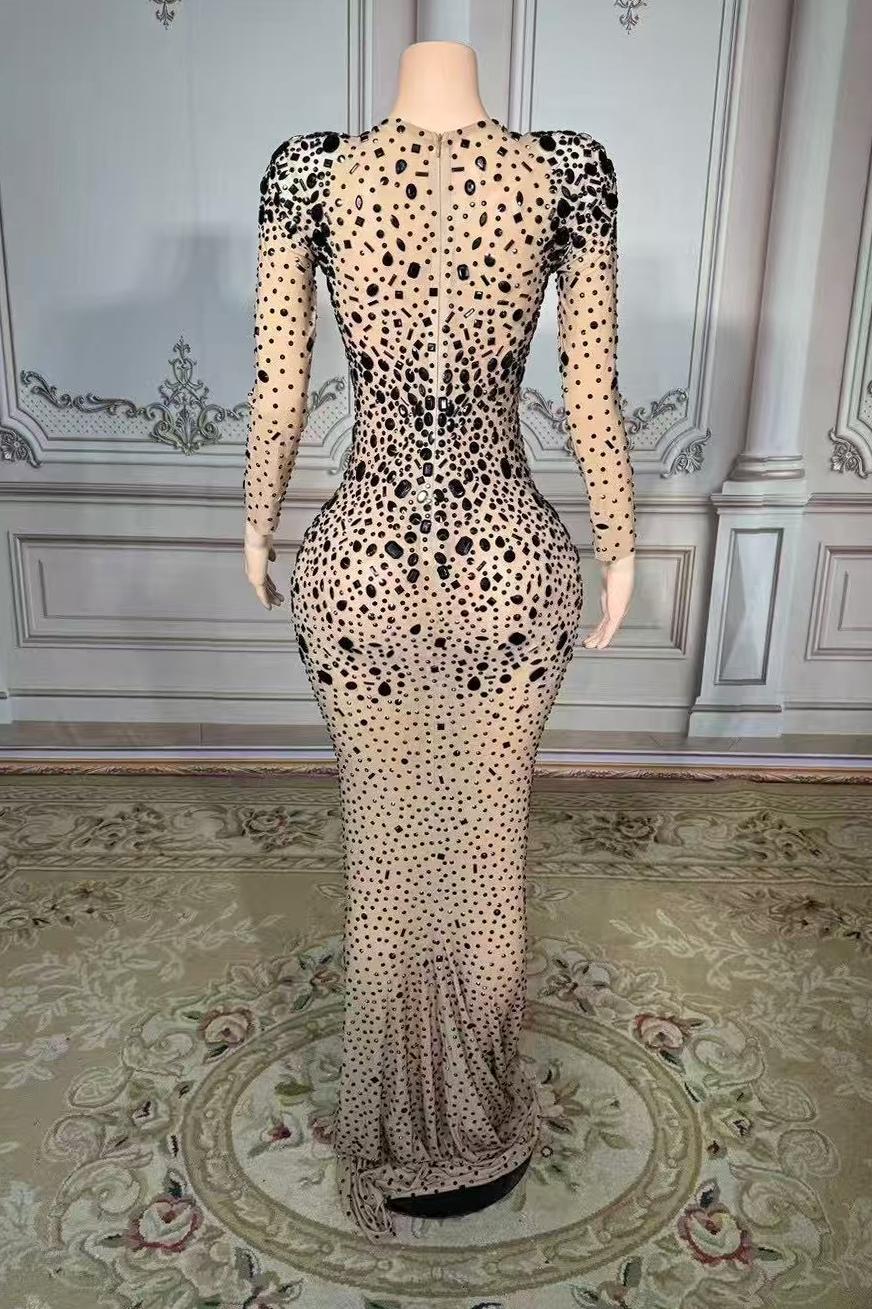 Long Sleeve Sweetheart Diamonds Floor-Length Prom Dress -babyonlines 