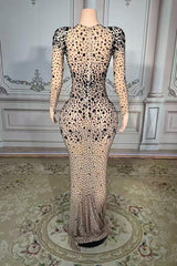 Long Sleeve Sweetheart Diamonds Floor-Length Prom Dress -babyonlines 
