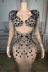 Long Sleeve Sweetheart Diamonds Floor-Length Prom Dress -babyonlines 