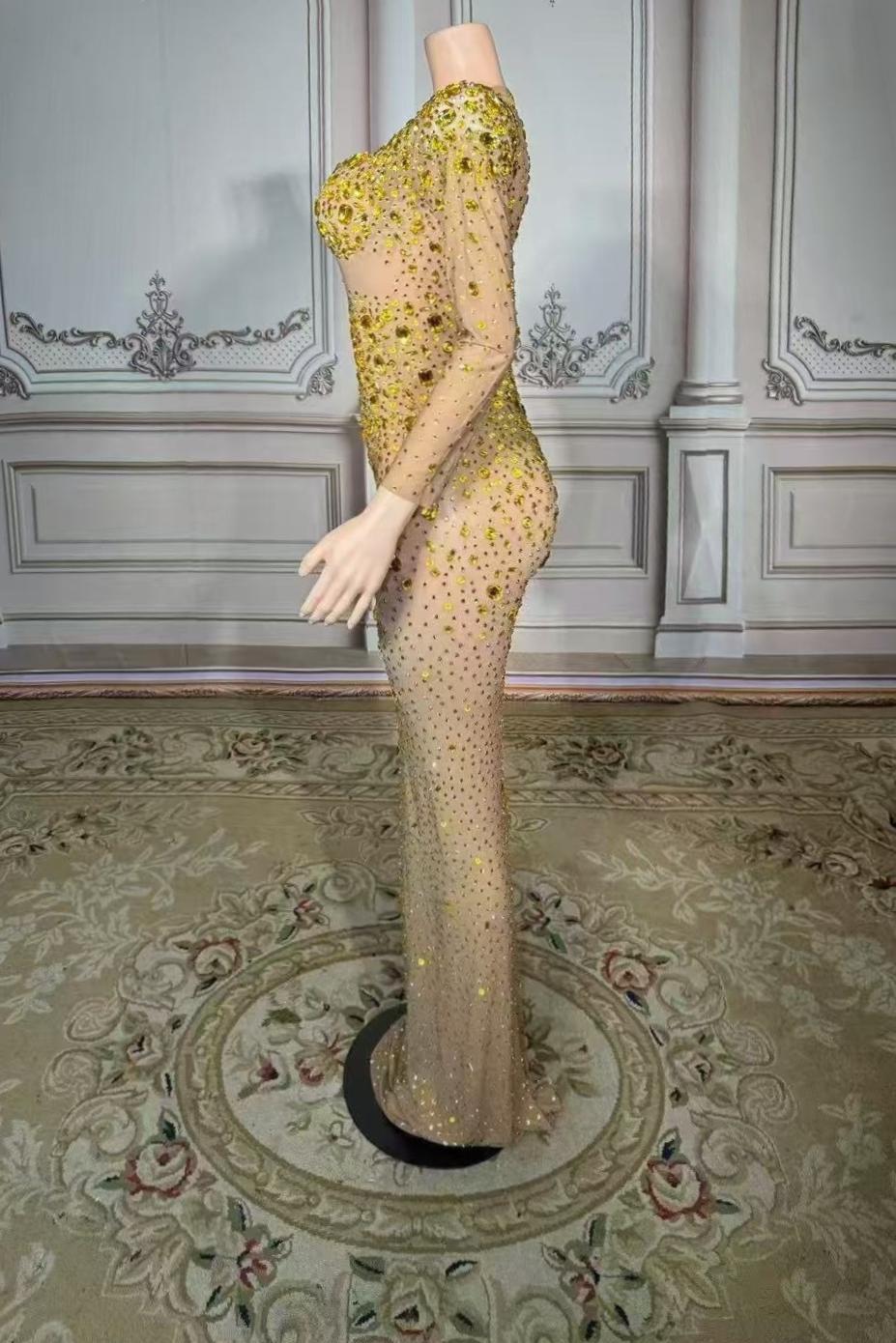 Long Sleeve Sweetheart Diamonds Floor-Length Prom Dress -babyonlines 