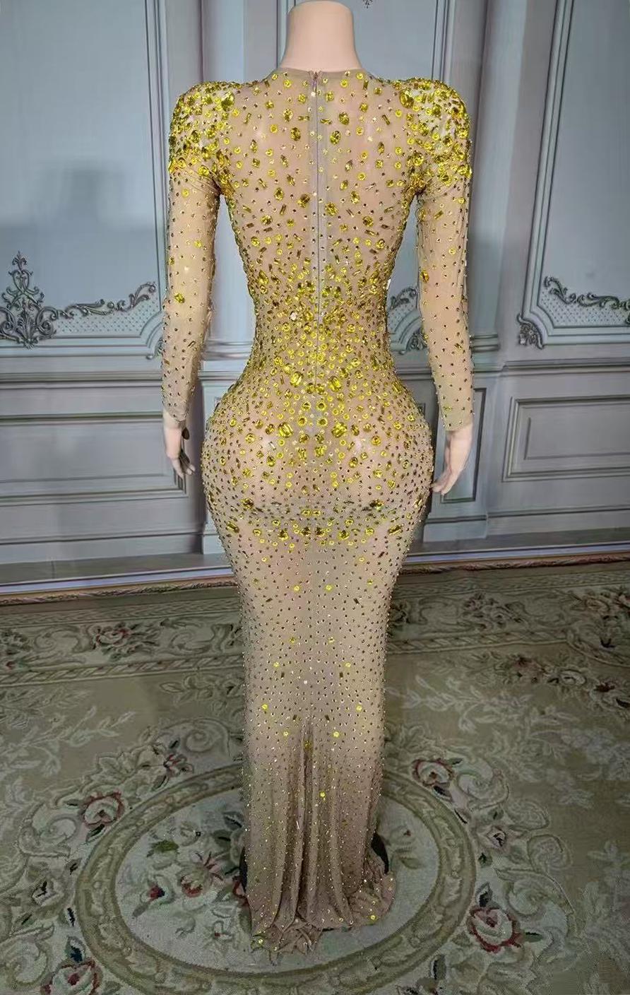 Long Sleeve Sweetheart Diamonds Floor-Length Prom Dress -babyonlines 
