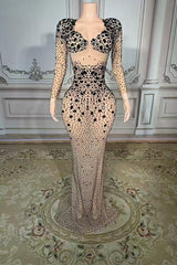 Long Sleeve Sweetheart Diamonds Floor-Length Prom Dress -babyonlines 