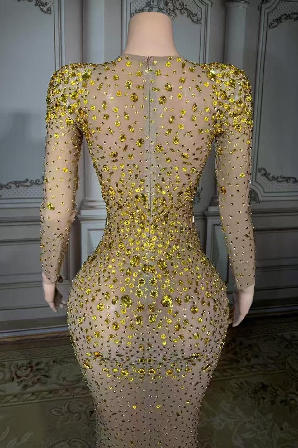 Long Sleeve Sweetheart Diamonds Floor-Length Prom Dress -babyonlines 