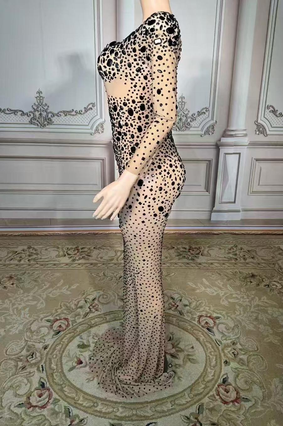 Long Sleeve Sweetheart Diamonds Floor-Length Prom Dress -babyonlines 