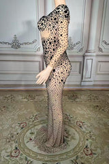 Long Sleeve Sweetheart Diamonds Floor-Length Prom Dress -babyonlines 