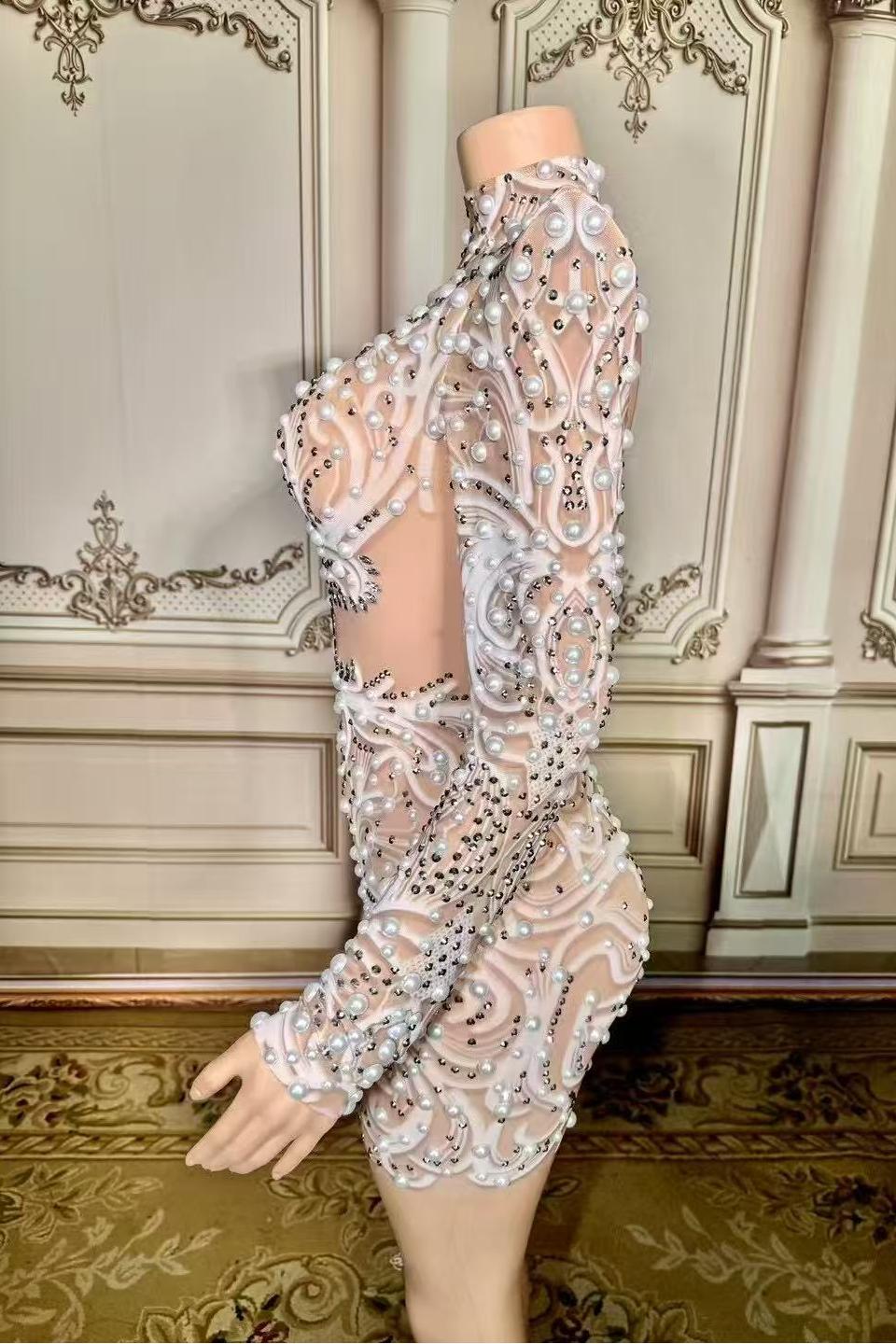 Mini Lace Long Sleeve Sexy Prom Dress with Pearl and Diamond - babyonlines 