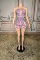 Mini One-Shoulder Purple Zipper Diamond Prom Dress -babyonlines 