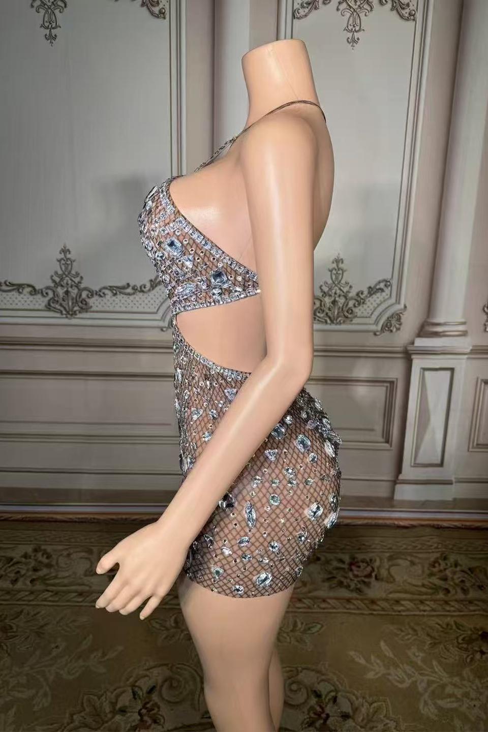 One-Shoulder Short Sleeveless Natural Diamonds Prom Dress-babyonlines