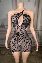One-Shoulder Short Sleeveless Natural Diamonds Prom Dress-babyonlines