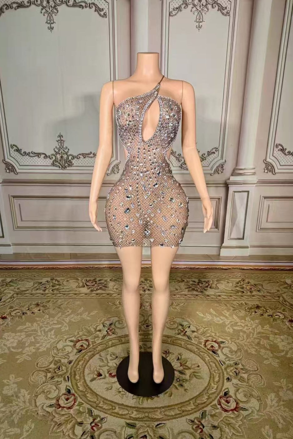 One-Shoulder Short Sleeveless Natural Diamonds Prom Dress-babyonlines