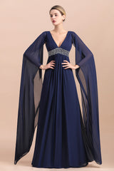 Poet Dark Navy V Neck ChiffonA-line Mother Of The Bride Dresses Babyonlines 