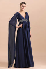 Poet Dark Navy V Neck ChiffonA-line Mother Of The Bride Dresses Babyonlines 
