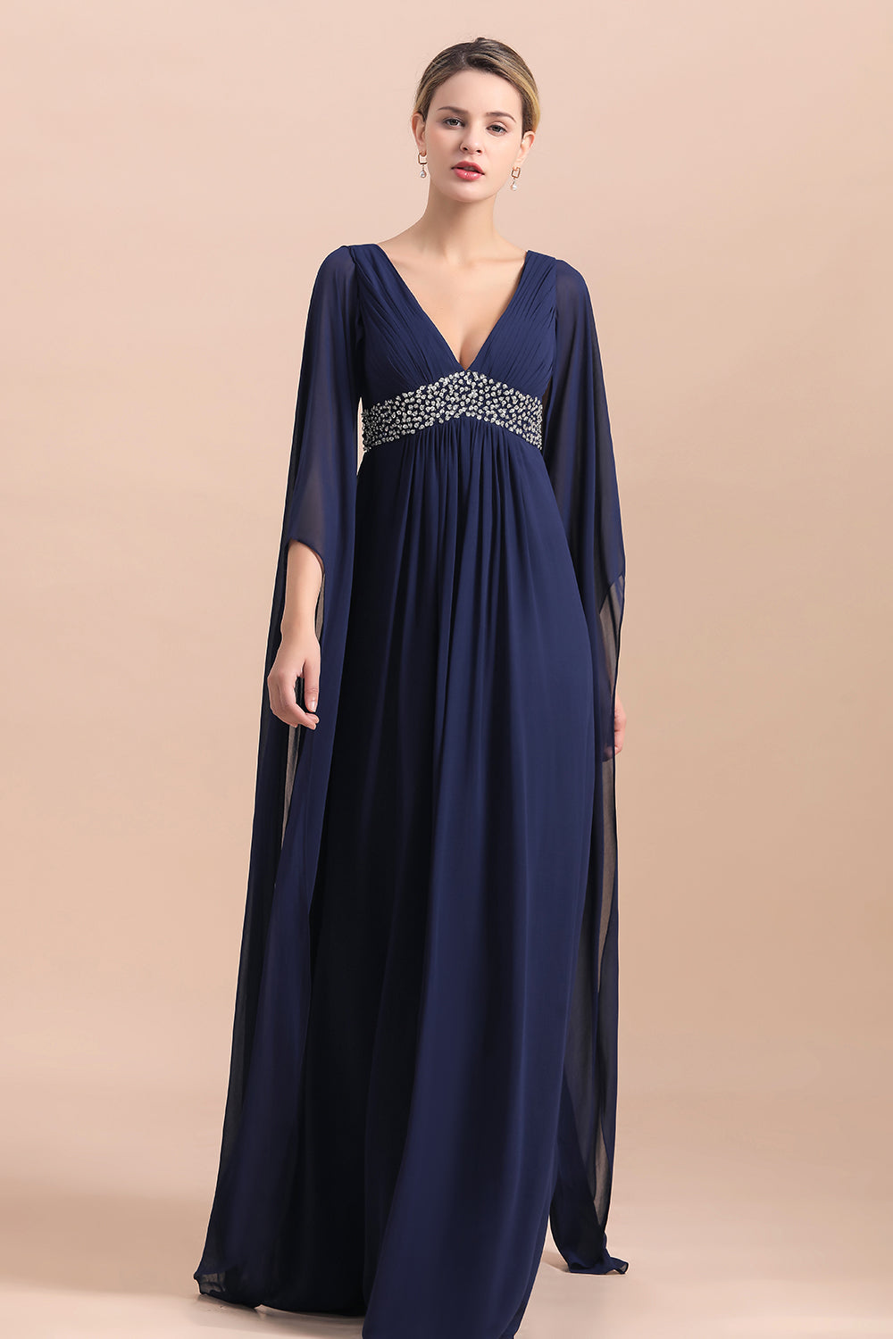 Poet Dark Navy V Neck ChiffonA-line Mother Of The Bride Dresses Babyonlines 