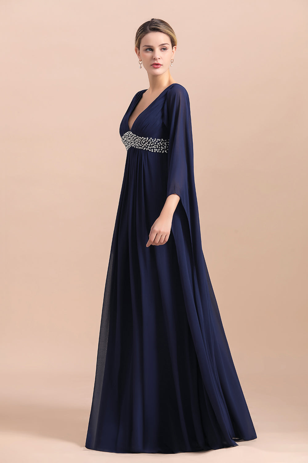 Poet Dark Navy V Neck ChiffonA-line Mother Of The Bride Dresses Babyonlines 