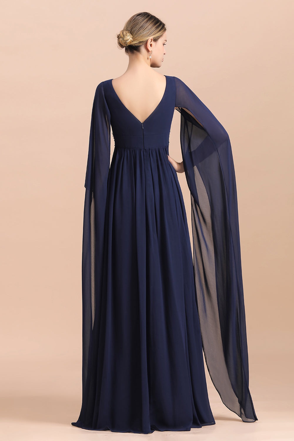 Poet Dark Navy V Neck ChiffonA-line Mother Of The Bride Dresses Babyonlines 