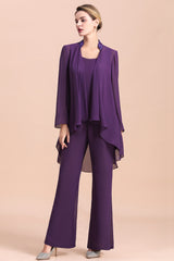 Purple Chiffon Mother Of The Bride Jumpsuit with Jacket Babyonlines 
