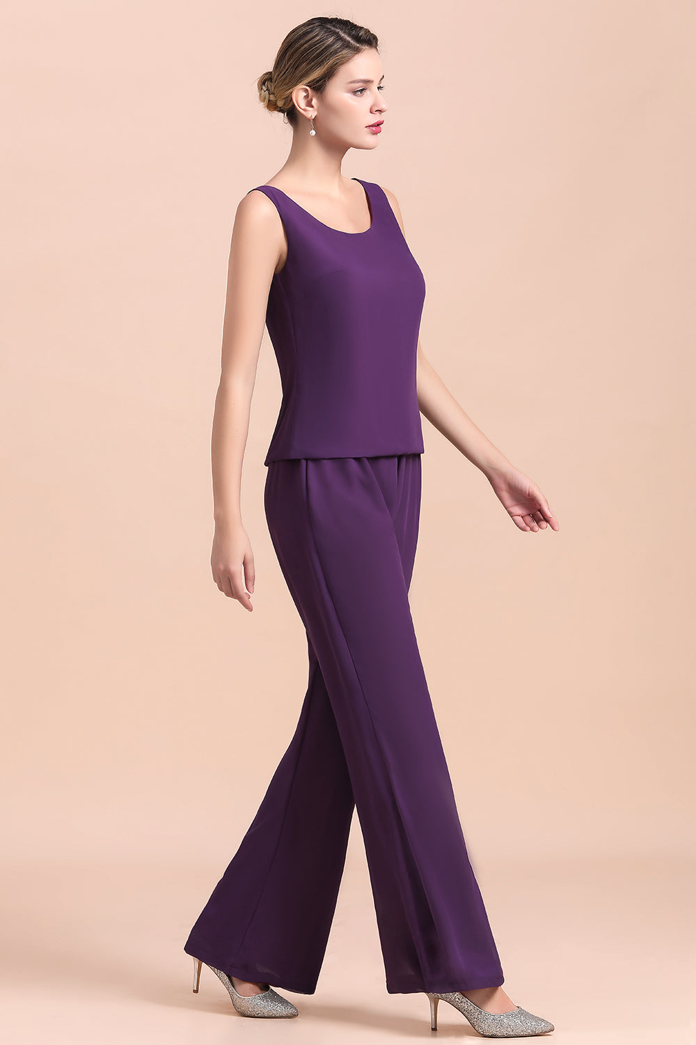 Purple Chiffon Mother Of The Bride Jumpsuit with Jacket Babyonlines 