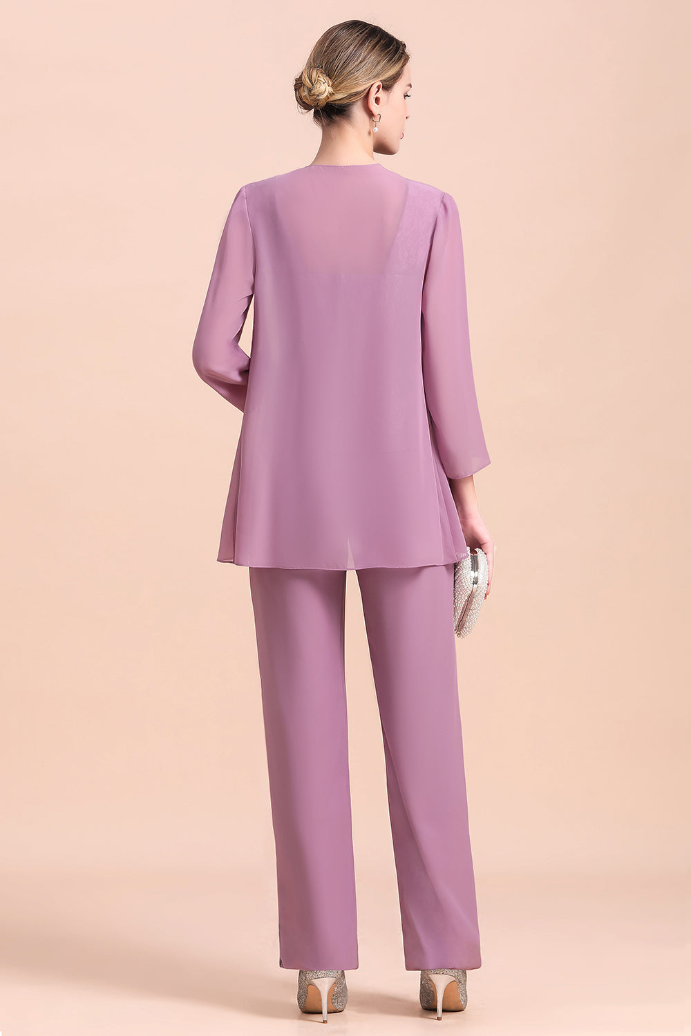 Purple Square Neck Mother Of The Bride Jumpsuit with Jacket Babyonlines 