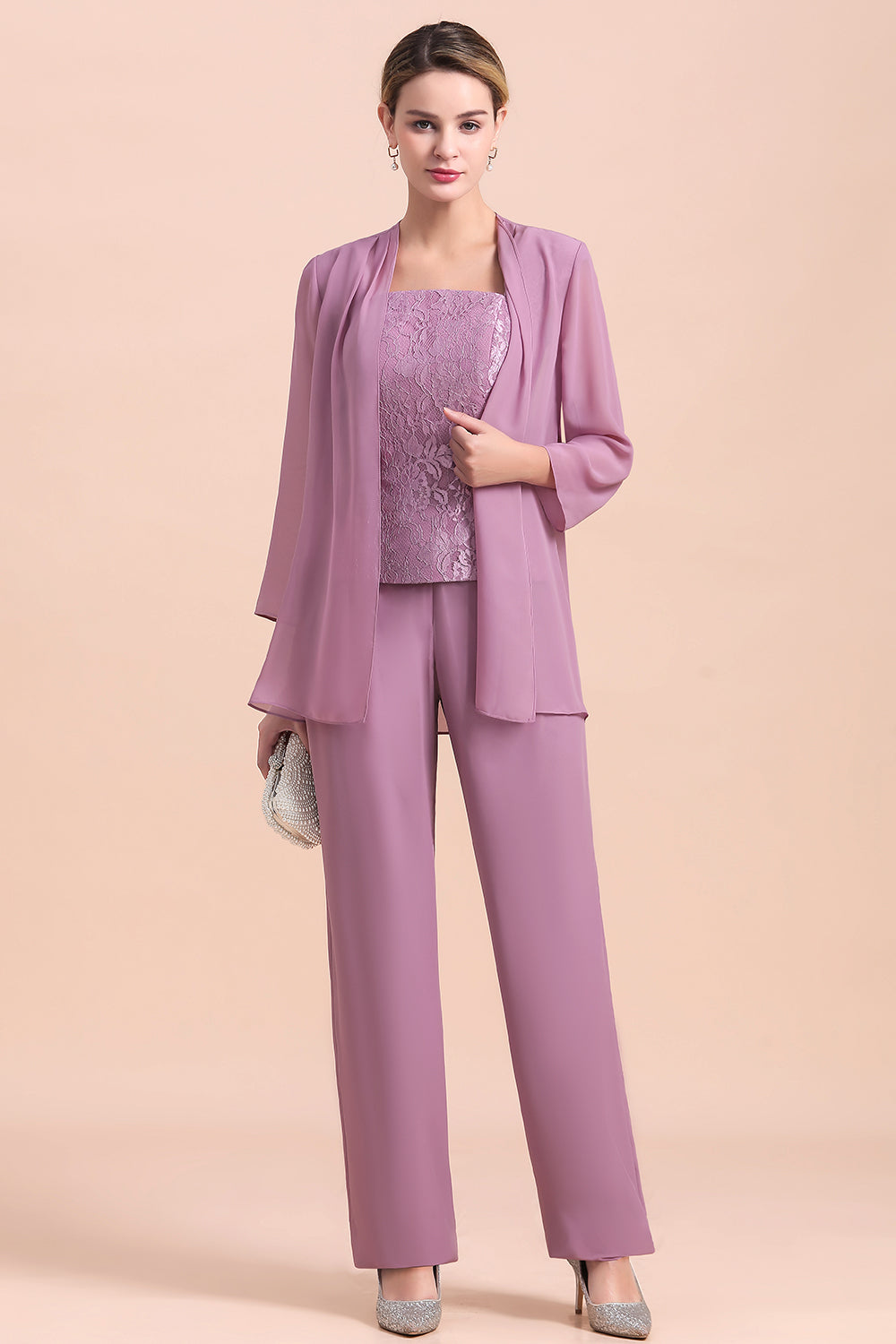 Purple Square Neck Mother Of The Bride Jumpsuit with Jacket Babyonlines 