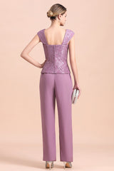 Purple Square Neck Mother Of The Bride Jumpsuit with Jacket Babyonlines 