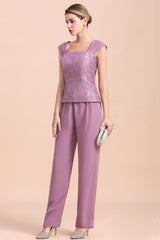 Purple Square Neck Mother Of The Bride Jumpsuit with Jacket Babyonlines 