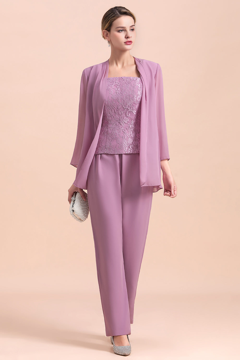 Purple Square Neck Mother Of The Bride Jumpsuit with Jacket Babyonlines 