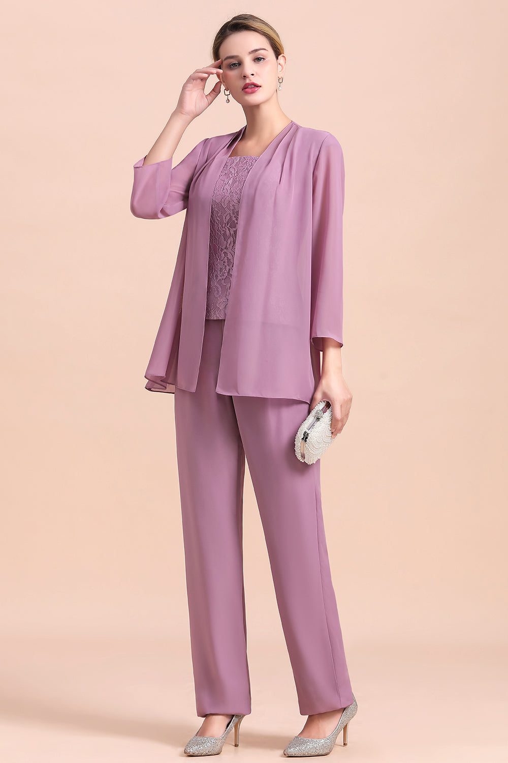 Purple Square Neck Mother Of The Bride Jumpsuit with Jacket Babyonlines 