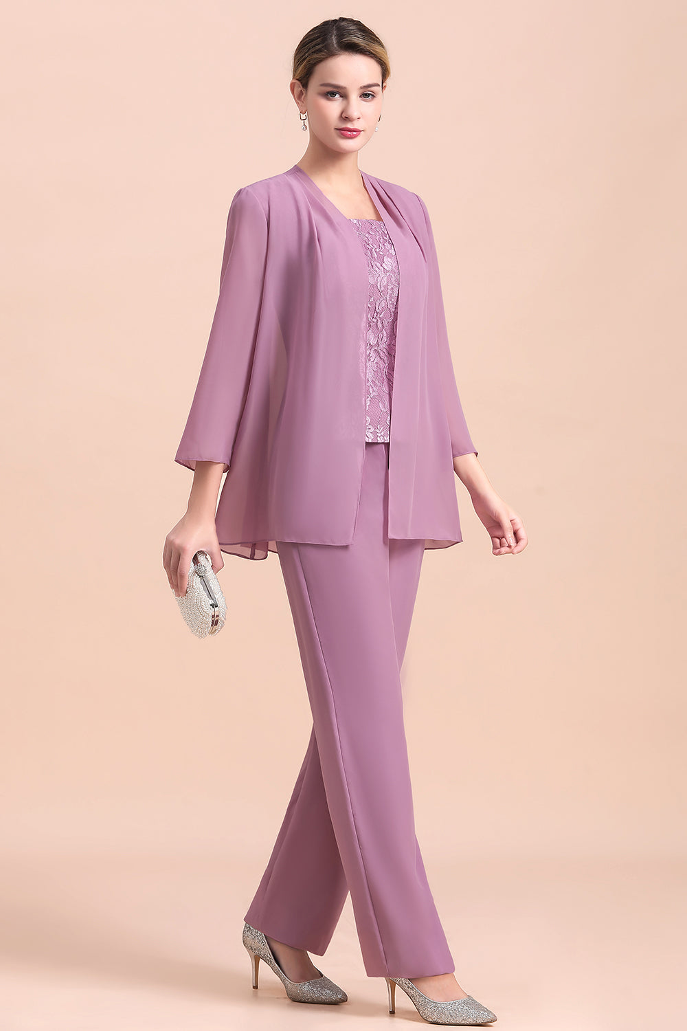 Purple Square Neck Mother Of The Bride Jumpsuit with Jacket Babyonlines 
