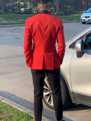 Red One-Button Prom Suit with Black Shawl Lapel for Party