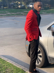 Red One-Button Prom Suit with Black Shawl Lapel for Party