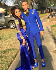 Royal Blue Two Pieces Appliques Casual Suit for Groom