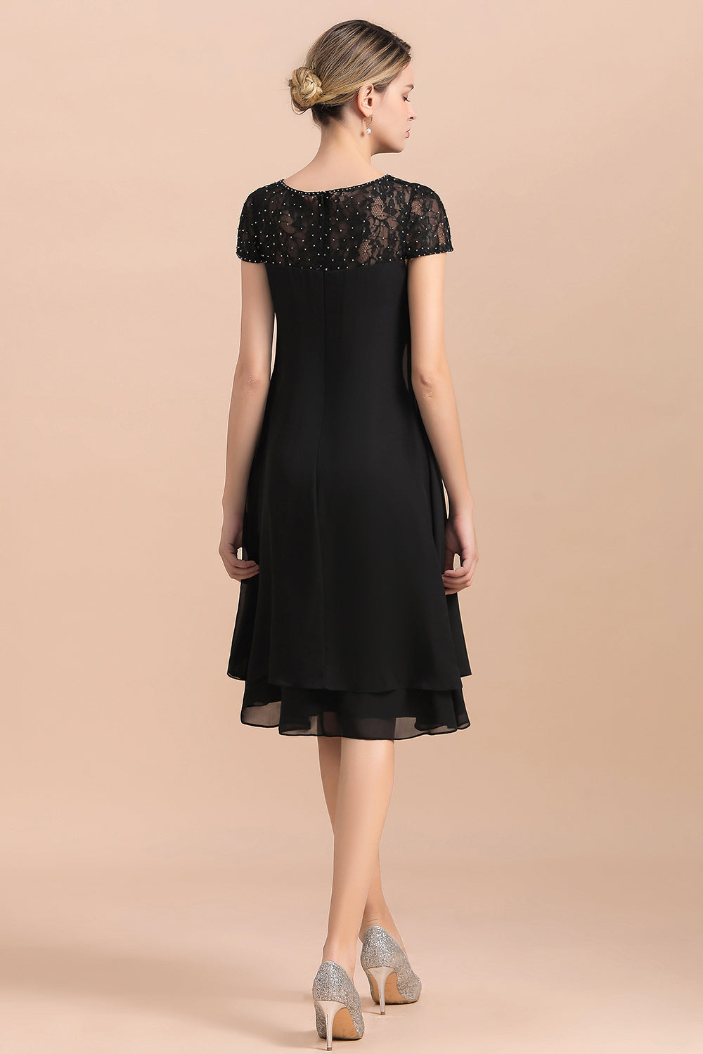 Short Sleeve A-line Short Black Chiffon Mother Of The Bride Dress Babyonlines 