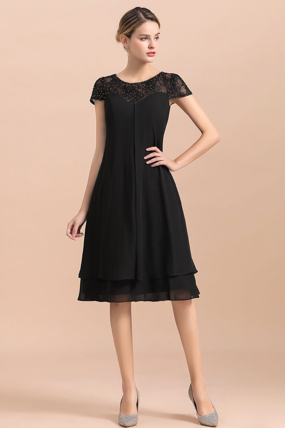Short Sleeve A-line Short Black Chiffon Mother Of The Bride Dress Babyonlines 