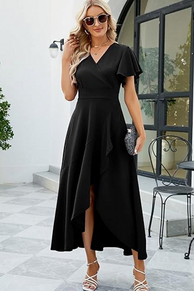 Short Sleeve Black High Low A-line Mother Of The Bride Dress Babyonlines 