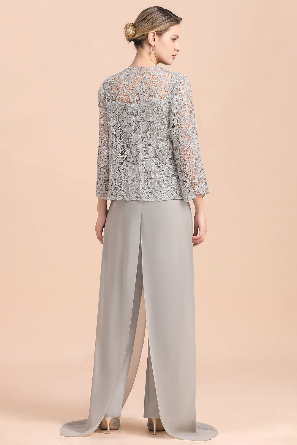 Silver Lace Chiffon Mother Of The Bride Jumpsuit with jacket Babyonlines 