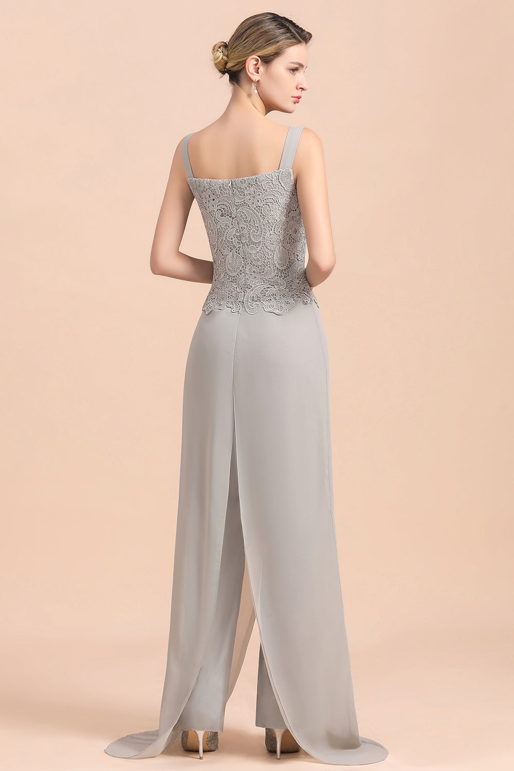 Silver Lace Chiffon Mother Of The Bride Jumpsuit with jacket Babyonlines 