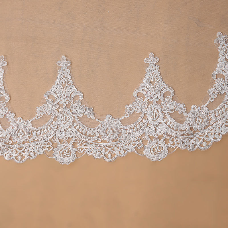 Simple Lace Edge One Tier Tulle Long Wedding Veil