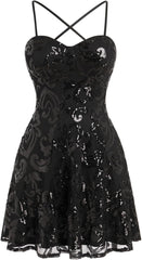 Spaghetti Straps Sparkly Sequins A Line Short Homecoming Dress