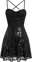 Spaghetti Straps Sparkly Sequins A Line Short Homecoming Dress