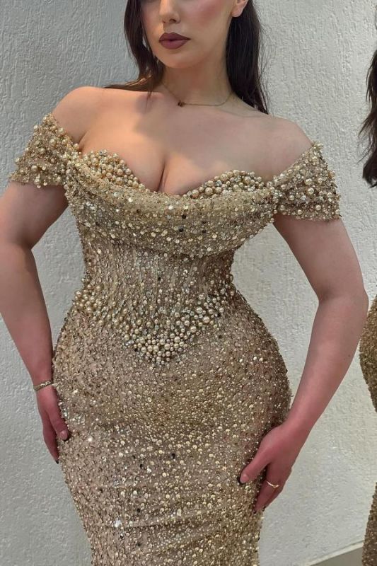 Sparkle Beaded Sweetheart Off The Shoulder Mermaid Long Prom Dress