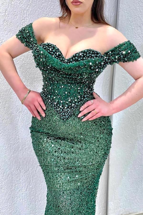 Sparkle Beaded Sweetheart Off The Shoulder Mermaid Long Prom Dress