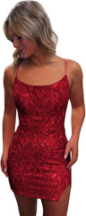 Sparkly Tight Sequin Backless Homecoming Dresses for with Slit