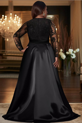 Split Black Long Sleeve Lace Satin Mother Of The Bride Dress Babyonlines 
