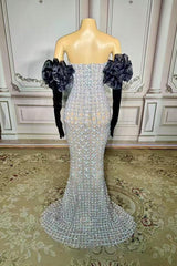 Strapless Sleeveless Tulle Mermaid Rhinestones Long Prom Dress-babyonlines 