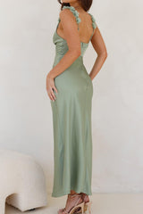 Summer Satin Spaghetti Strap V Neck Wedding Guest Dresses